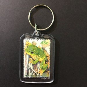 Frog Keychain, Frog Postage Stamp Gift